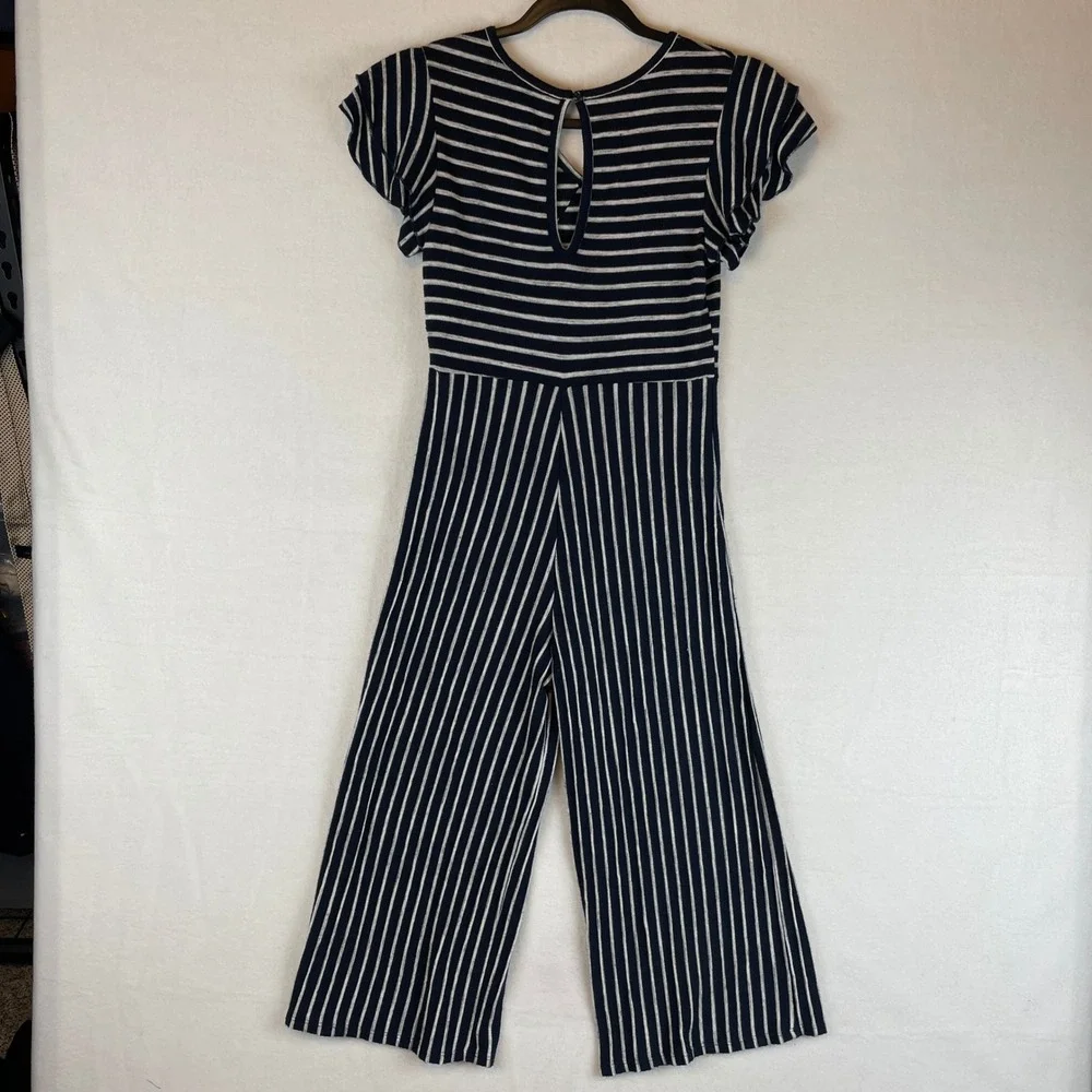 Knitworks Girls Size 14 Navy Blue‎ Striped Flutter Sleeve Jumpsuit 7918C20